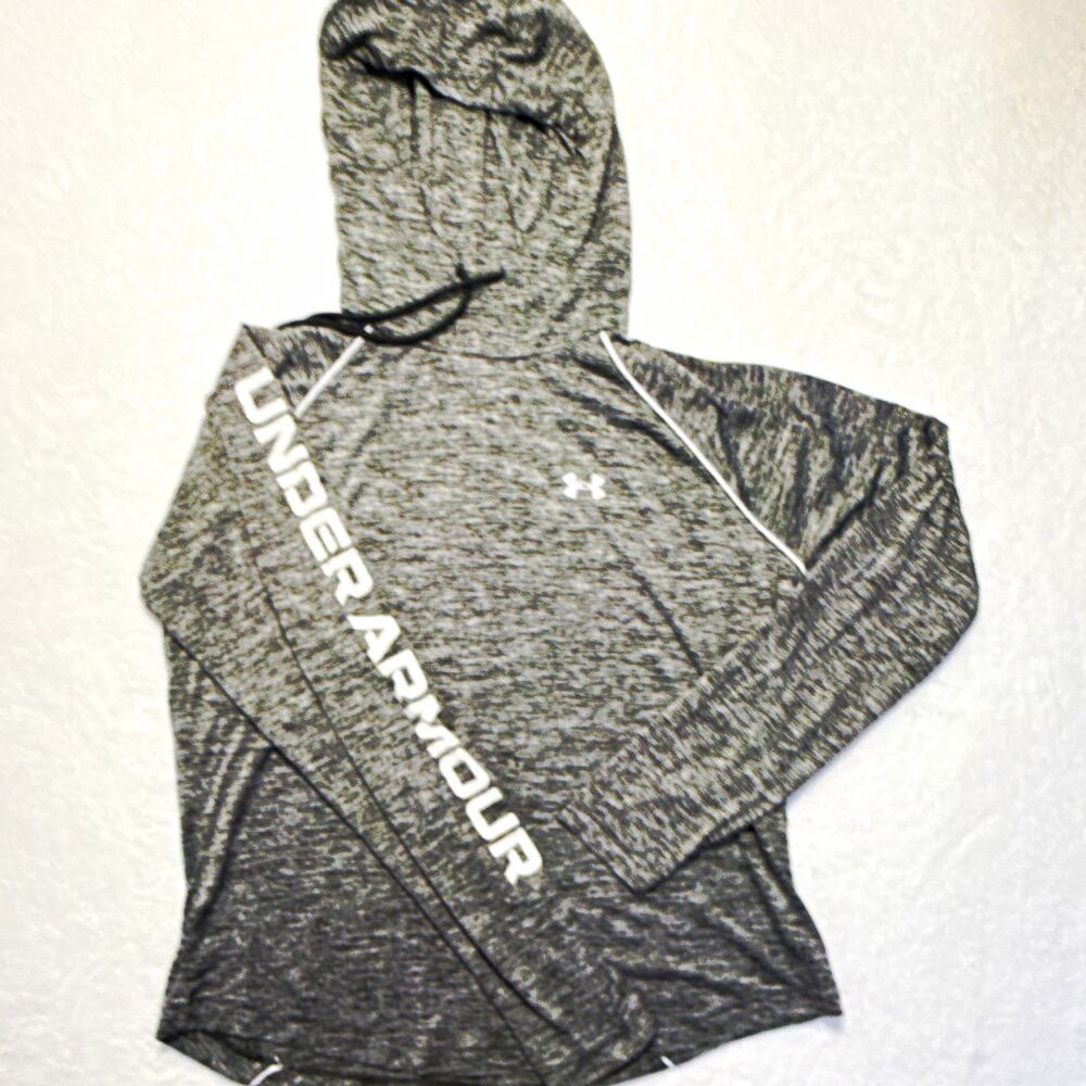 Under Armour Men's Gray Heather Knit Polyester Logo Pullover Hoodie L 1362866